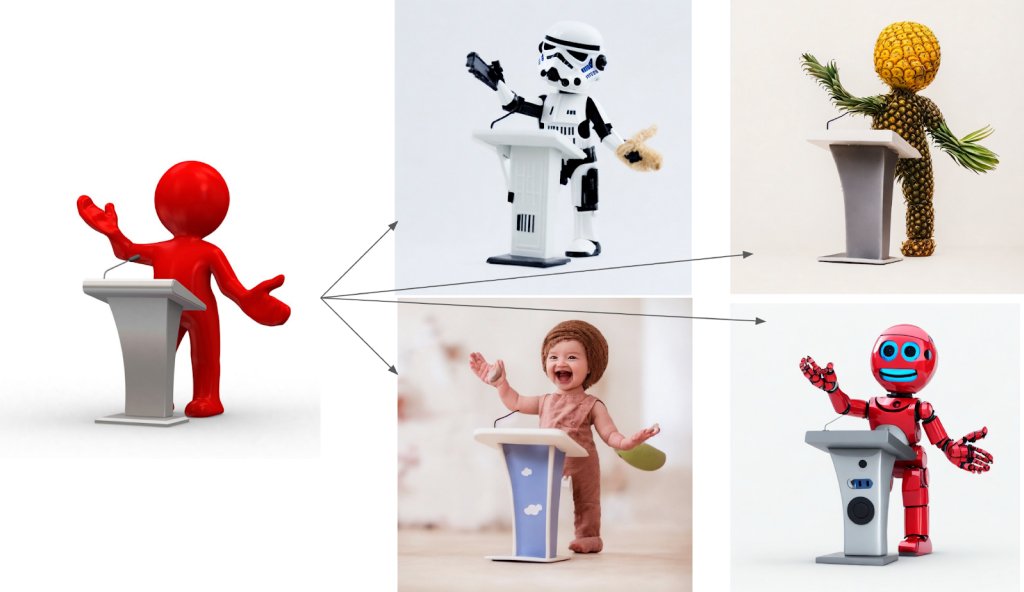 Depth-to-Image model outputs showing various creative applications