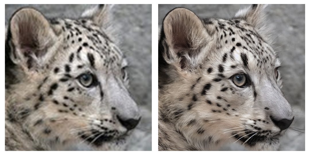 Comparison of low-resolution and upscaled images showing the model's enhancement capabilities